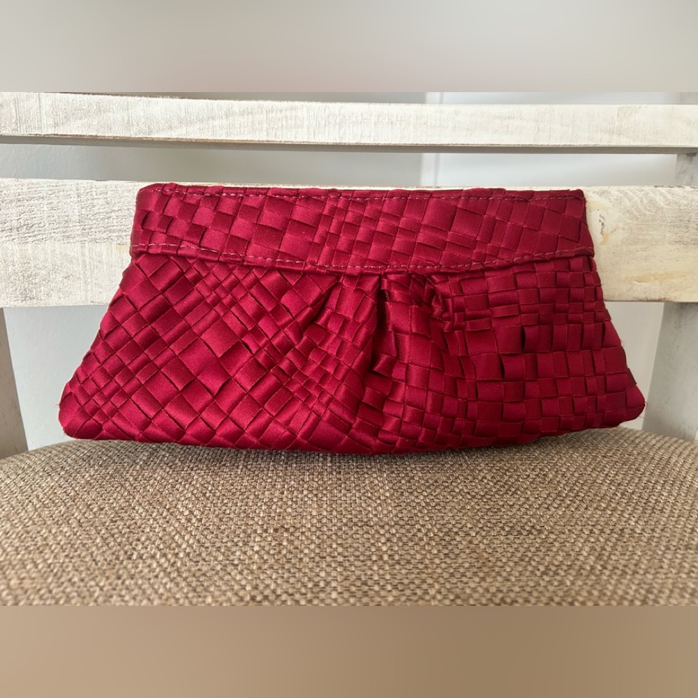 LAUREN MERKIN Deep Red Woven Clutch